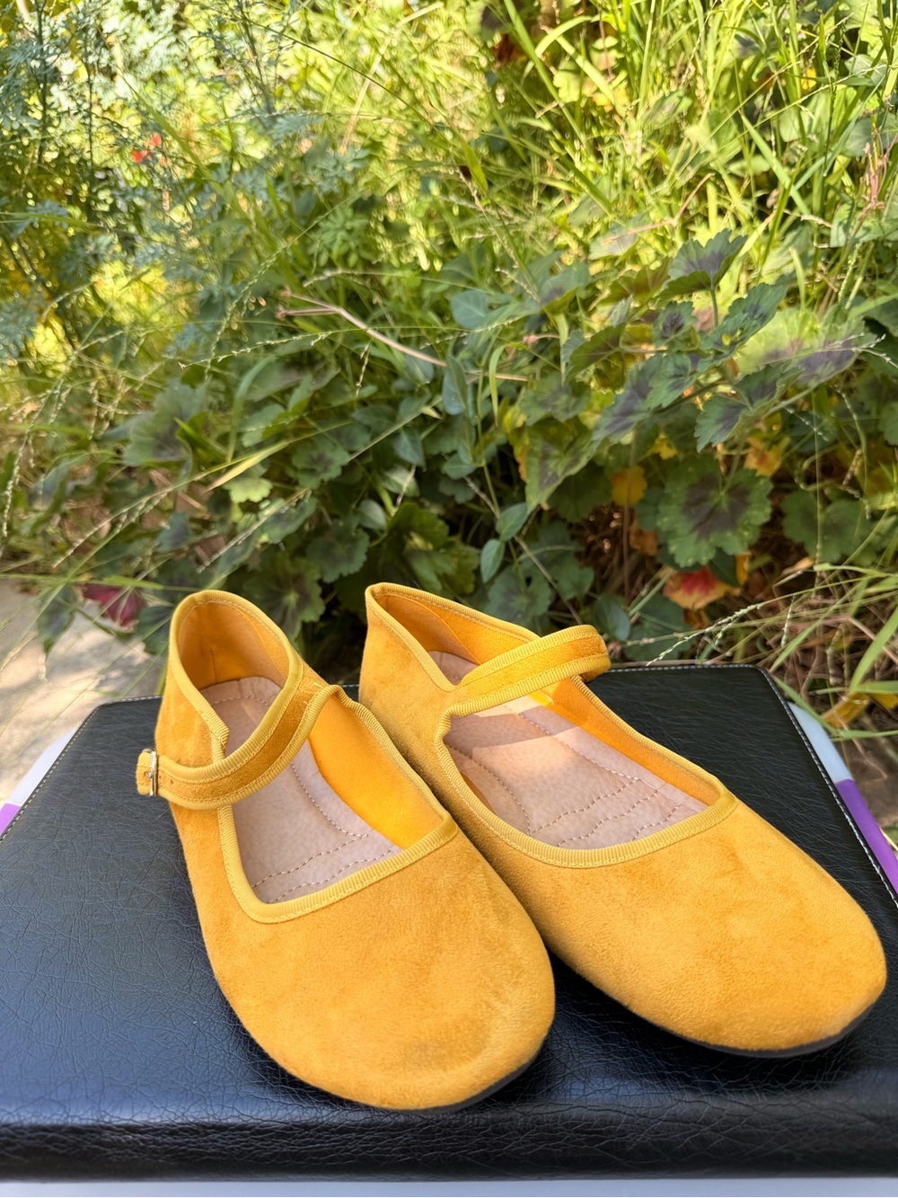 Yellow Suede Mary Jane Flat Shoes
